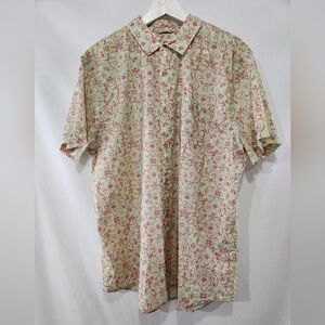 Vibrant MARINE LAYER Lime Green Pink Floral Print Casual Button Up Shirt Sz L XL
